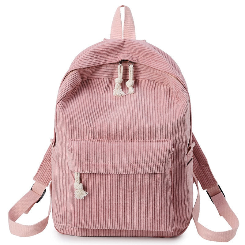Preppy Style Soft Fabric Backpack Female Corduroy Design School For Teenage Girls Striped Women Image 1