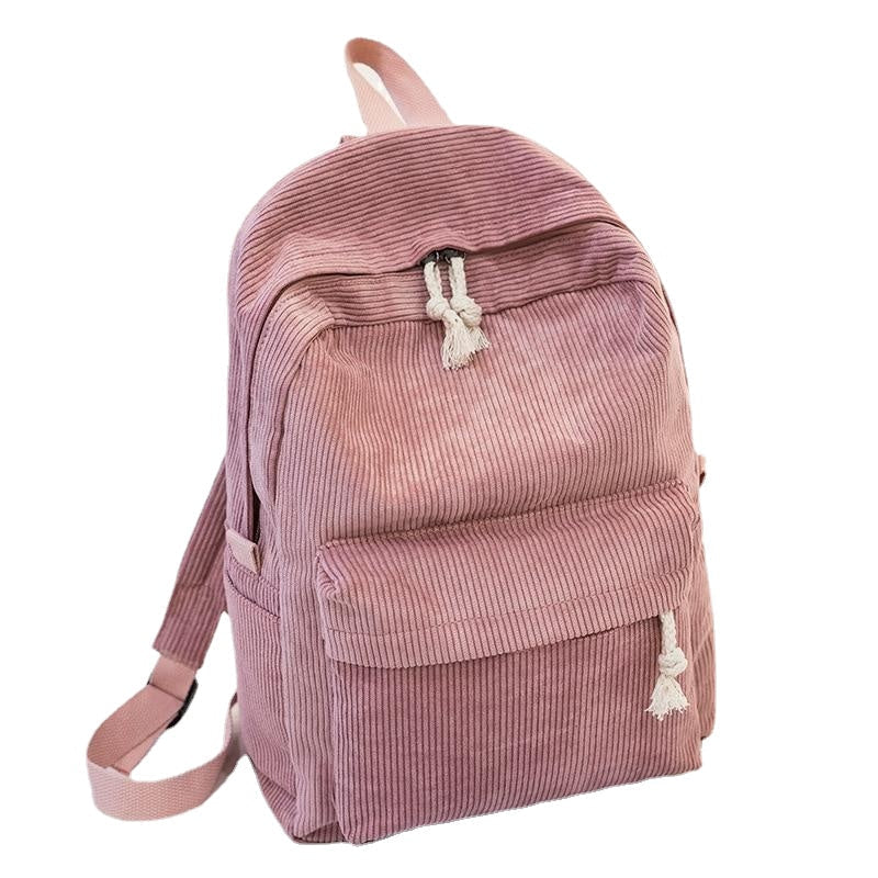 Preppy Style Soft Fabric Backpack Female Corduroy Design School For Teenage Girls Striped Women Image 4