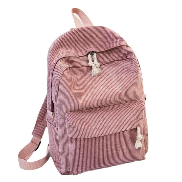 Preppy Style Soft Fabric Backpack Female Corduroy Design School For Teenage Girls Striped Women Image 1
