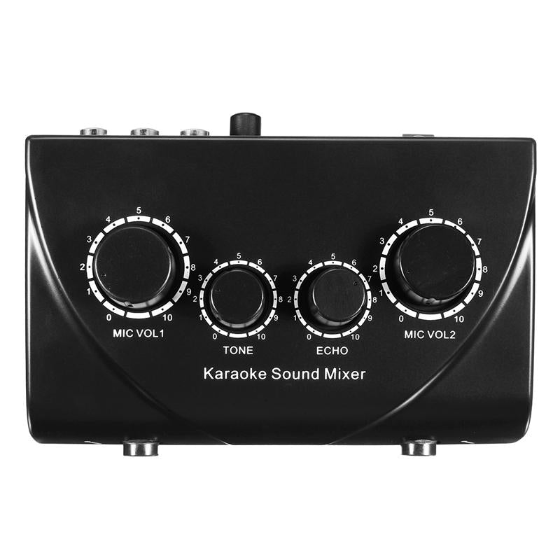 Professional Mini Karaoke Audio Mixer Dual Mic Inputs with Cable for Stage Home KTV Image 2