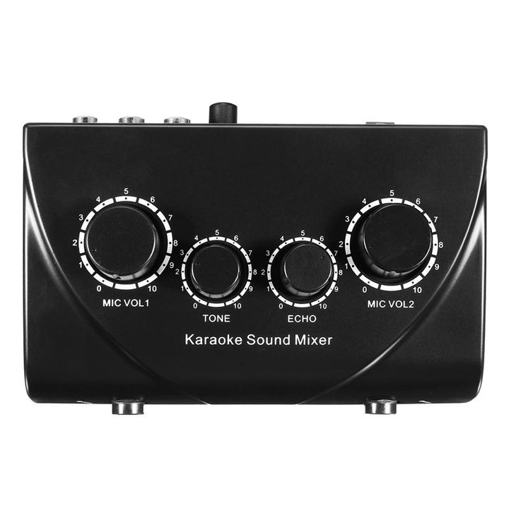Professional Mini Karaoke Audio Mixer Dual Mic Inputs with Cable for Stage Home KTV Image 2