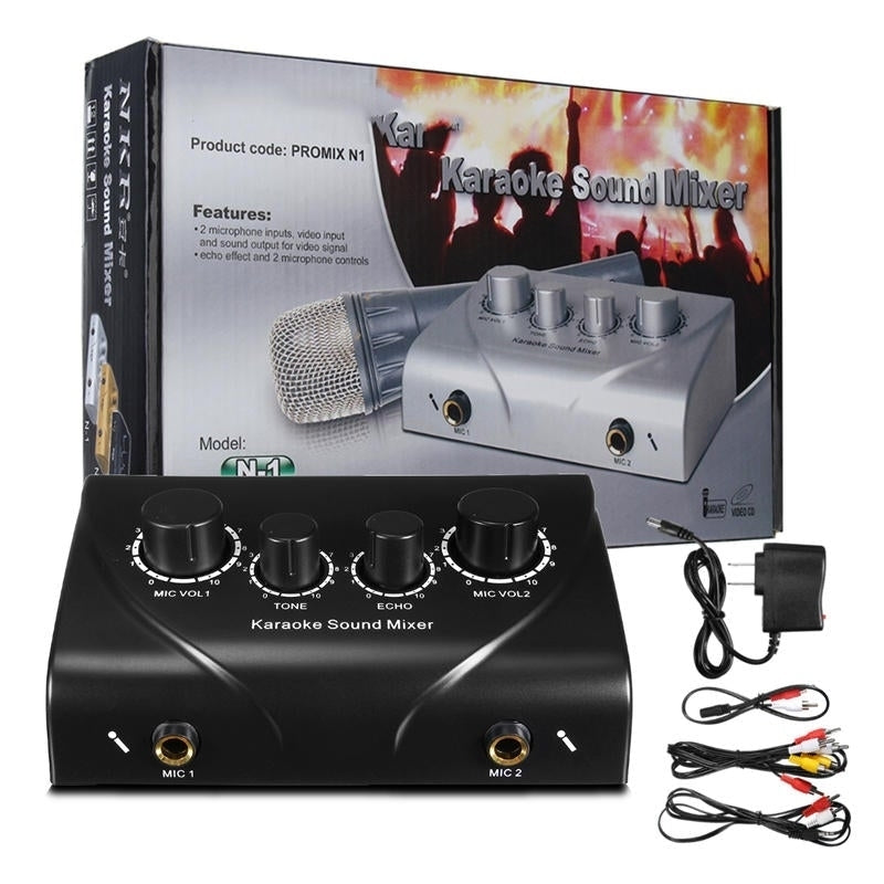 Professional Mini Karaoke Audio Mixer Dual Mic Inputs with Cable for Stage Home KTV Image 11