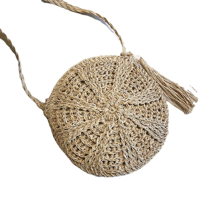 Round Lady Handmade Knitted Woven Rattan Bags Straw Messenger National Handbags Image 1