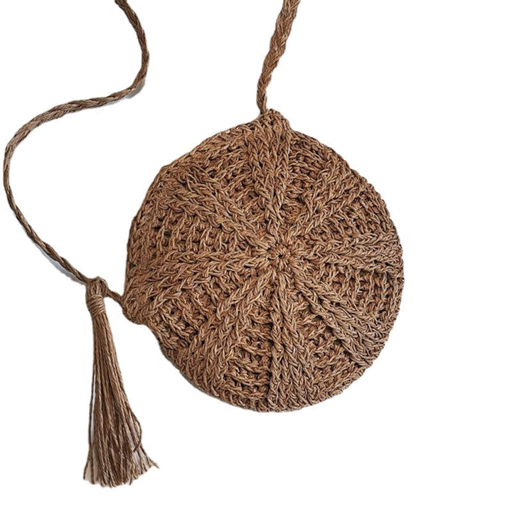 Round Lady Handmade Knitted Woven Rattan Bags Straw Messenger National Handbags Image 4