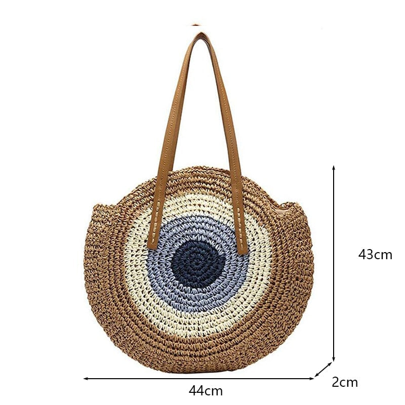 Round Straw Handmade Woven Shoulder Bag Raffia circle Vacation Casual Bags Image 2