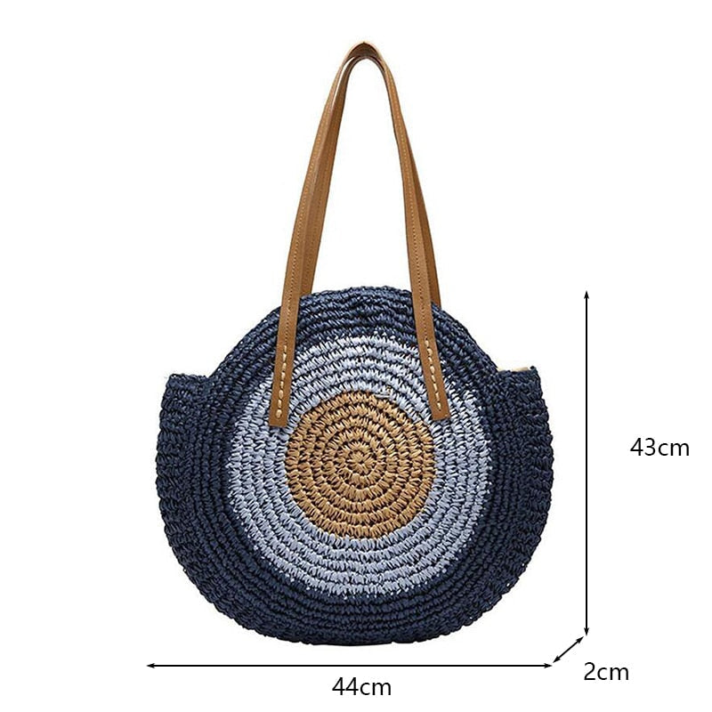 Round Straw Handmade Woven Shoulder Bag Raffia circle Vacation Casual Bags Image 3