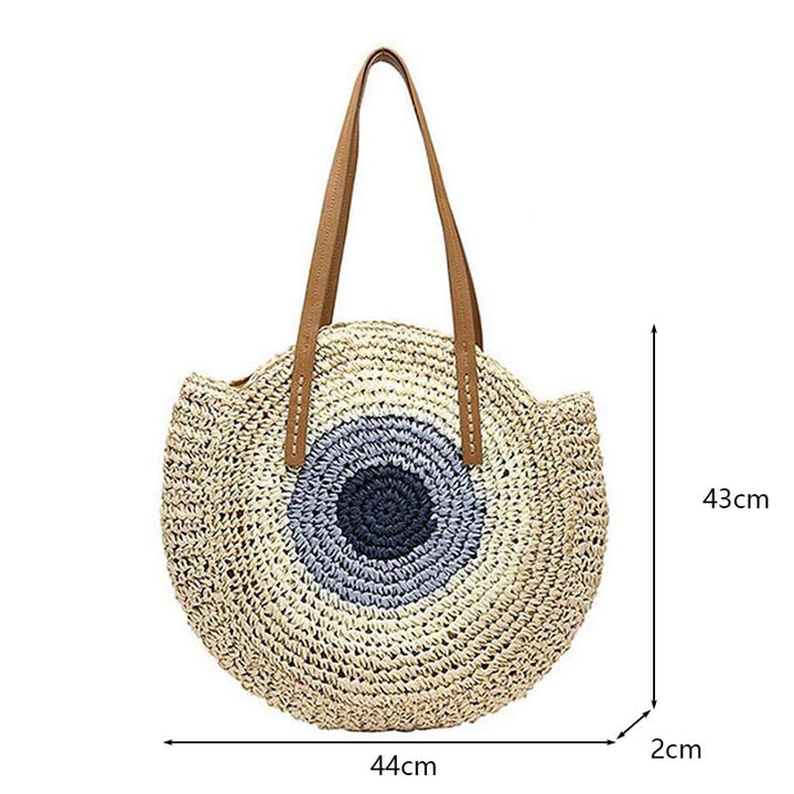 Round Straw Handmade Woven Shoulder Bag Raffia circle Vacation Casual Bags Image 4