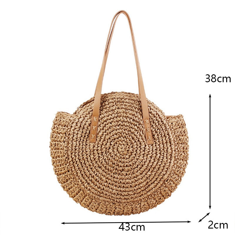 Round Straw Handmade Woven Shoulder Bag Raffia circle Vacation Casual Bags Image 7