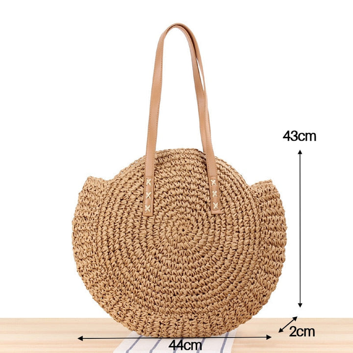 Round Straw Handmade Woven Shoulder Bag Raffia circle Vacation Casual Bags Image 8