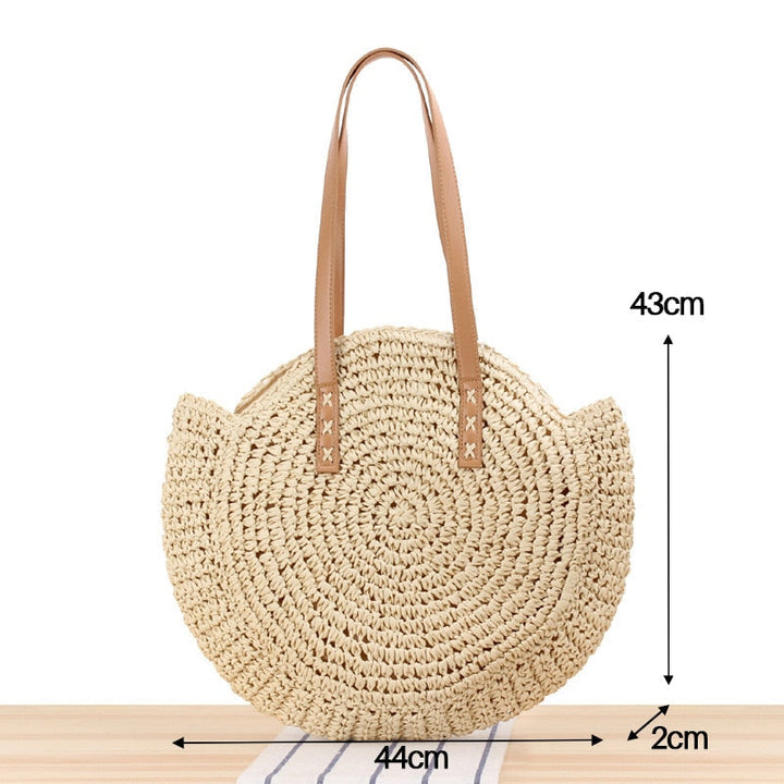 Round Straw Handmade Woven Shoulder Bag Raffia circle Vacation Casual Bags Image 10