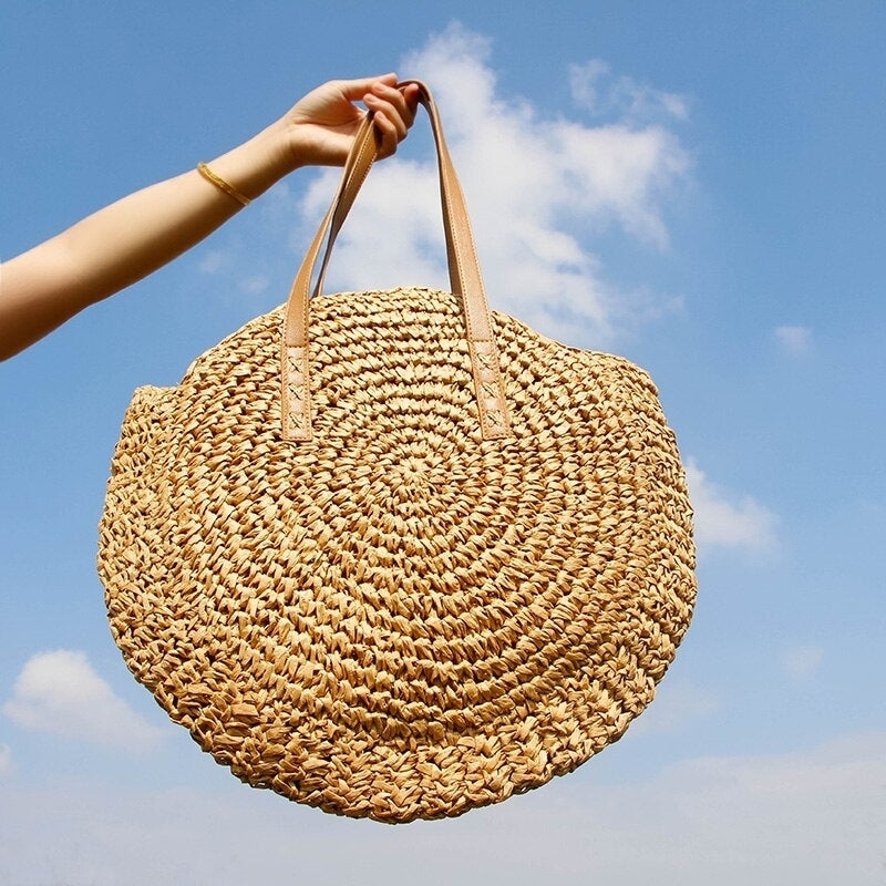 Round Straw Handmade Woven Shoulder Bag Raffia circle Vacation Casual Bags Image 12