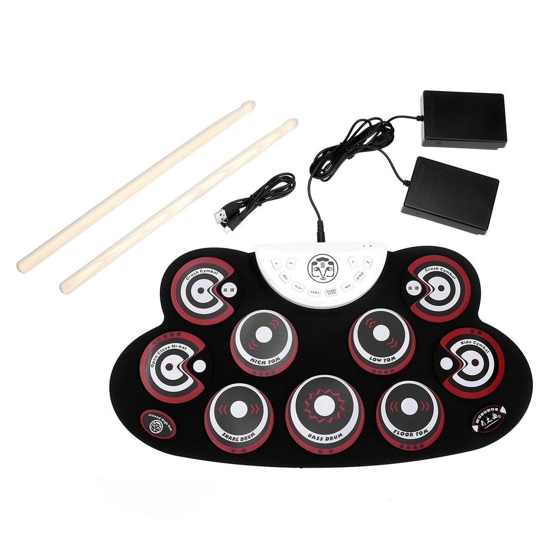 Roll-Up Drum Set 9 Silicon Electronic Drum Pads USB,Battery Powered for Kids Image 1