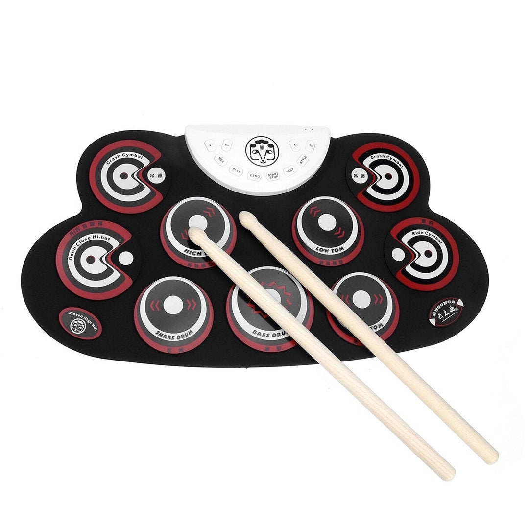 Roll-Up Drum Set 9 Silicon Electronic Drum Pads USB,Battery Powered for Kids Image 2