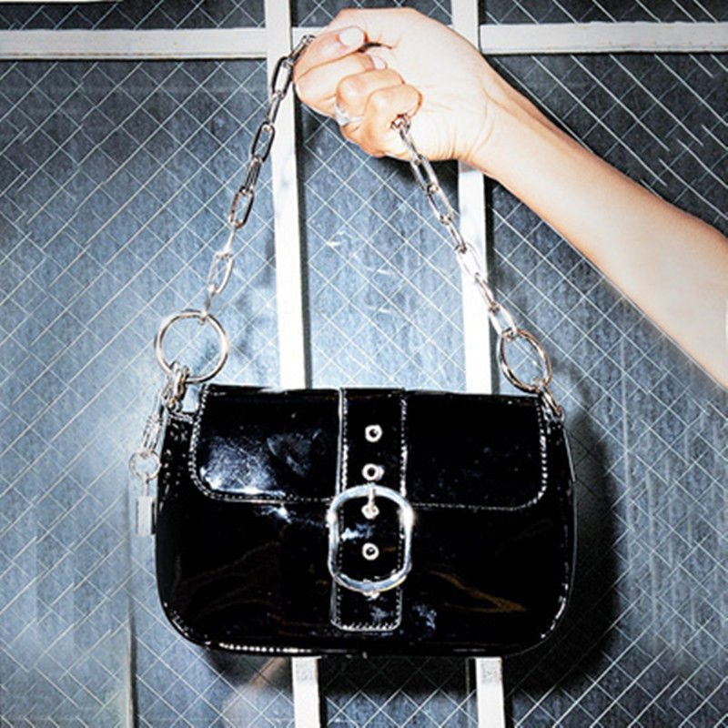 Shoulder Bag Baguette Cool Patent Leather Solid Qaure Female Black Handbags For Women Purse Womens Wa Image 4
