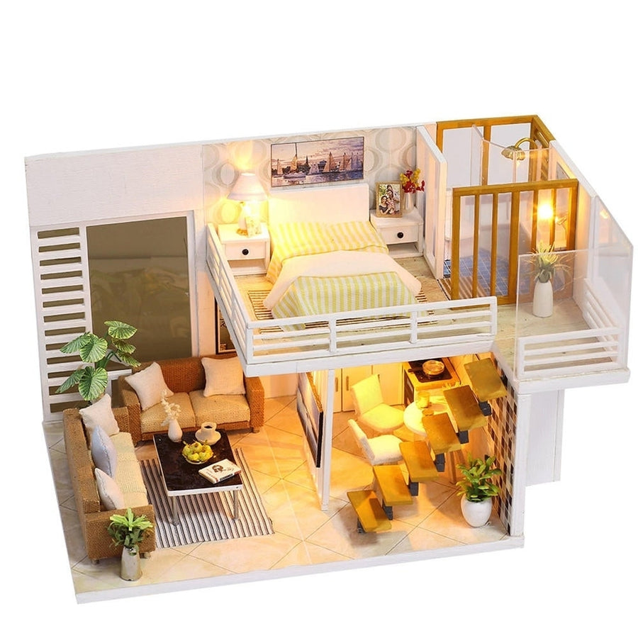 Simple And Elegan DIY Doll House With Furniture Light Cover Gift Toy Image 1
