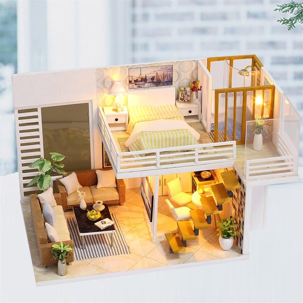 Simple And Elegan DIY Doll House With Furniture Light Cover Gift Toy Image 2