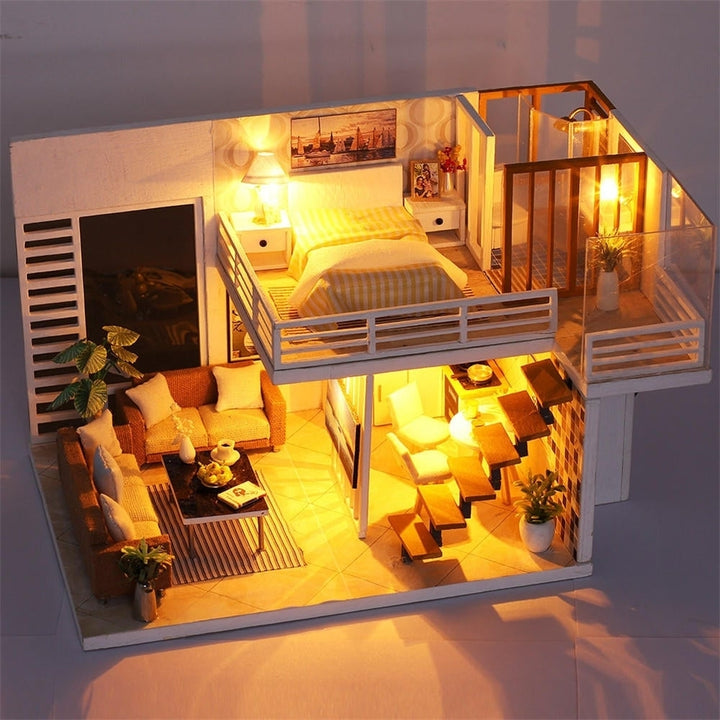 Simple And Elegan DIY Doll House With Furniture Light Cover Gift Toy Image 3