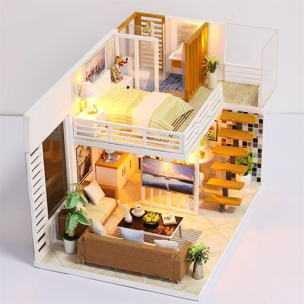 Simple And Elegan DIY Doll House With Furniture Light Cover Gift Toy Image 4