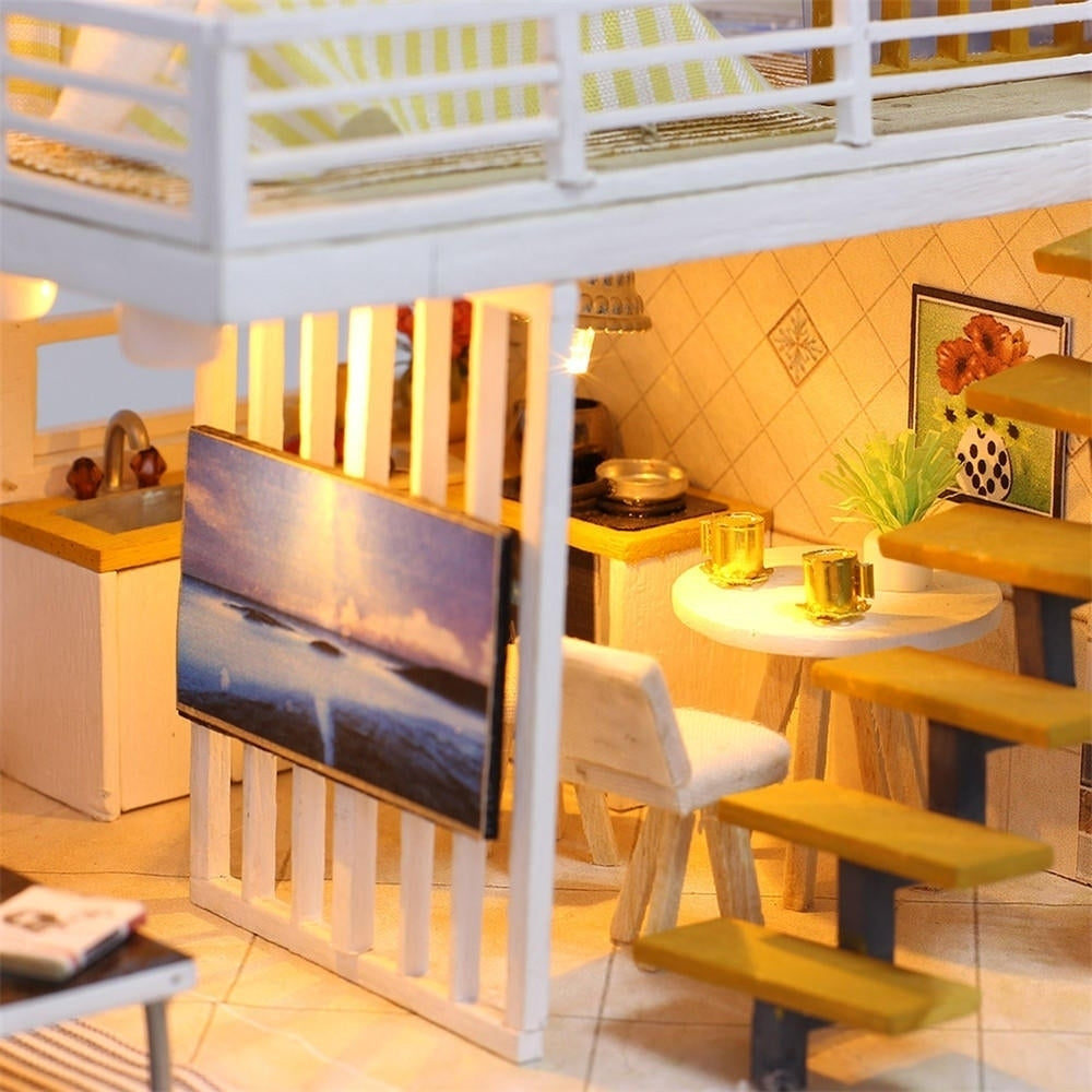 Simple And Elegan DIY Doll House With Furniture Light Cover Gift Toy Image 6