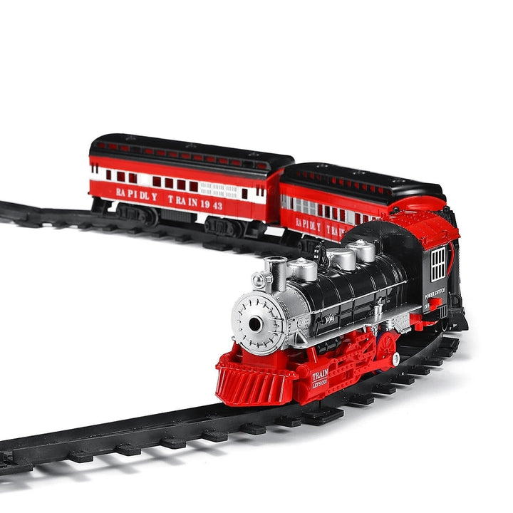 Smoke Light Simulation Sound Effect Classical Steam Train Assembled Electric Rail Car Track Toys Image 1