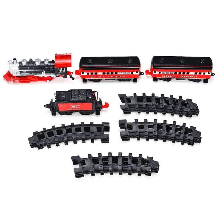Smoke Light Simulation Sound Effect Classical Steam Train Assembled Electric Rail Car Track Toys Image 3