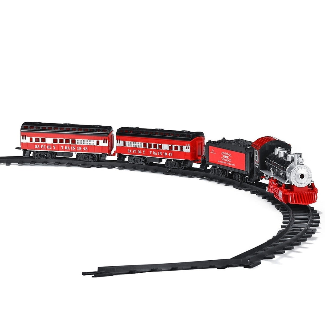 Smoke Light Simulation Sound Effect Classical Steam Train Assembled Electric Rail Car Track Toys Image 4