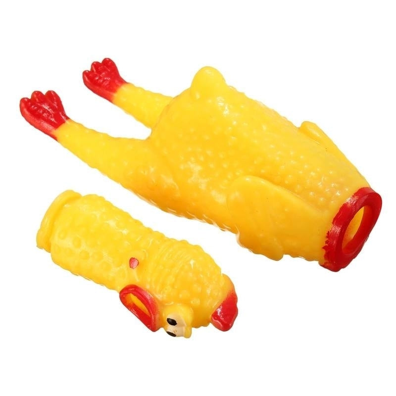 Squeeze Yellow Screaming Rubber Chicken Pet DogToy Squeaker Stress Relievers Gift Image 3