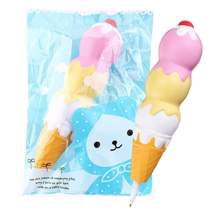 Squishies Pen Cap Ice Cream Cone Squishy Slow Rising Jumbo With Pen Stress Relief Toys Student Office Gift Image 2