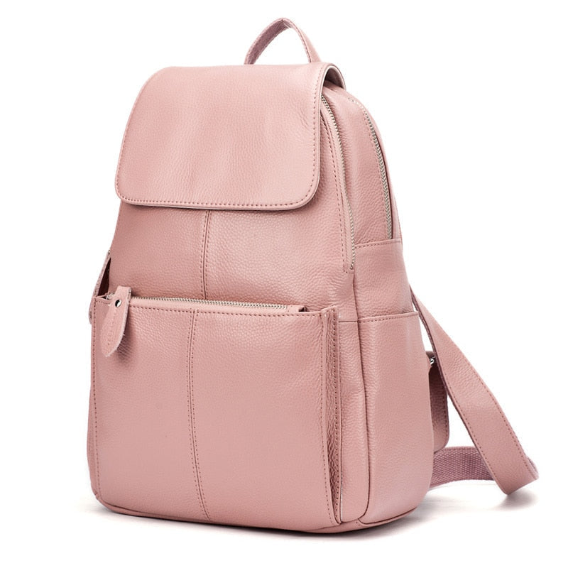 Soft Genuine Leather Large Women Backpack fine A+ Ladies Daily Casual Travel Bag Knapsack Schoolbag Book Image 2