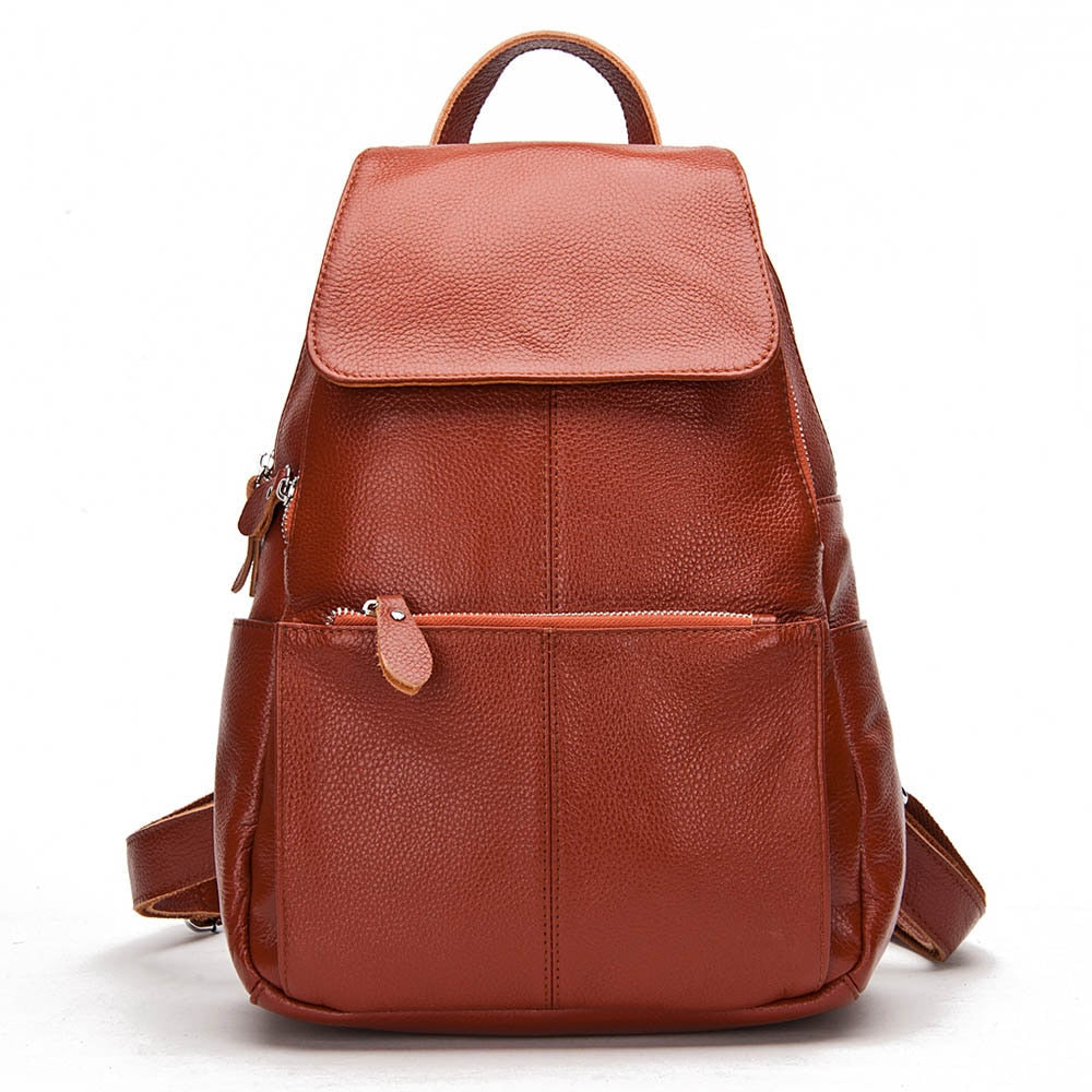 Soft Genuine Leather Large Women Backpack fine A+ Ladies Daily Casual Travel Bag Knapsack Schoolbag Book Image 7