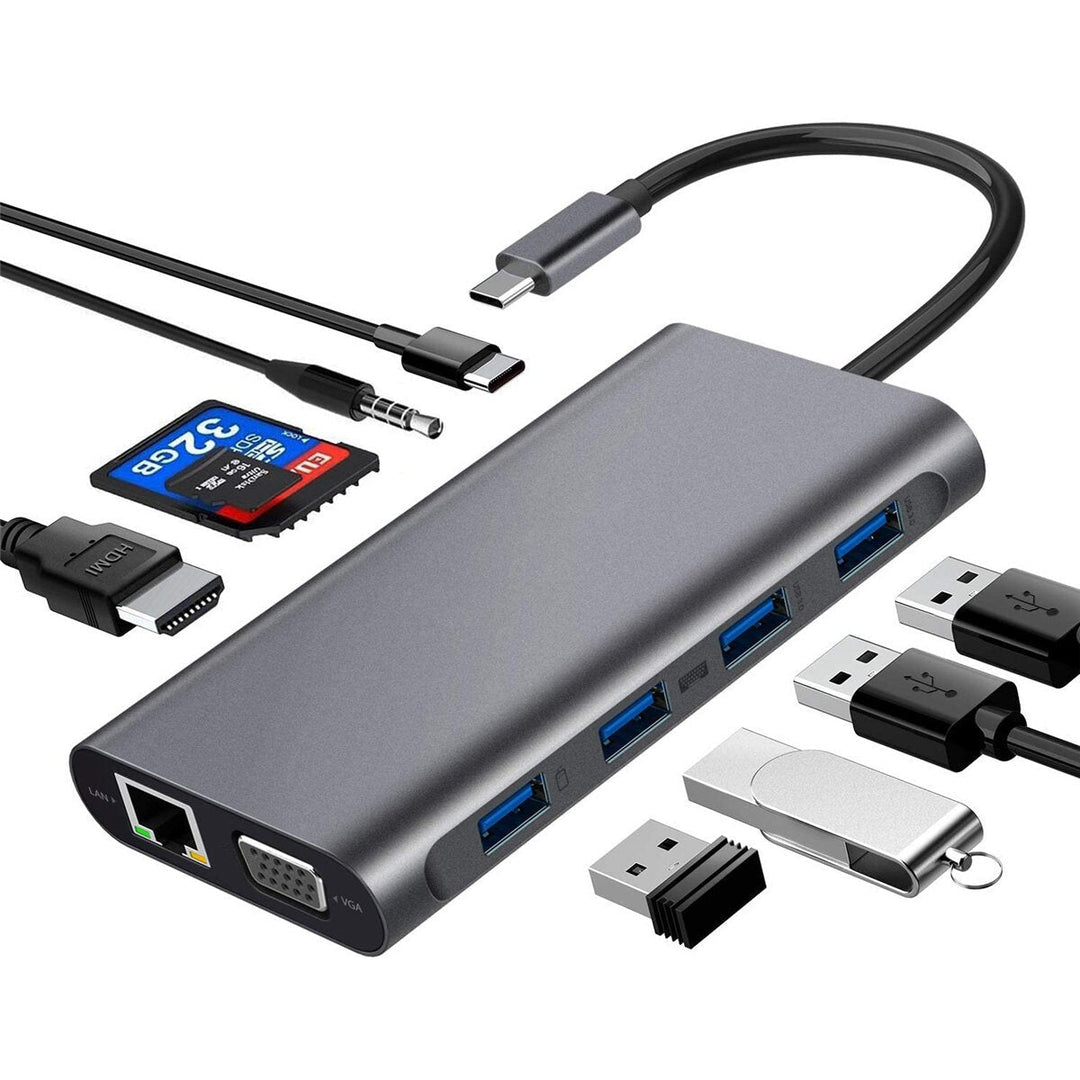 Type-c 11 In 1 Docking Station With USB 3.04RJ45VGAHDMIPDTFSD3.5 Audio Port Fast Charge For MacBook Laptop Image 1