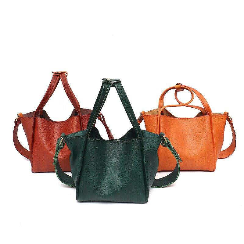 Vintage Genuine Leather Bucket Bags For Women Luxury Retro Top-handle Basket Female Casual Crossbody Shoulder Handbags Image 1