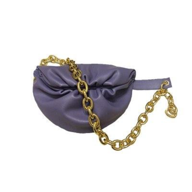 Waist Bag Women Cowhide Leather with Big Metal Adjustable Chains Decoration Cloud Chest Bag Image 1