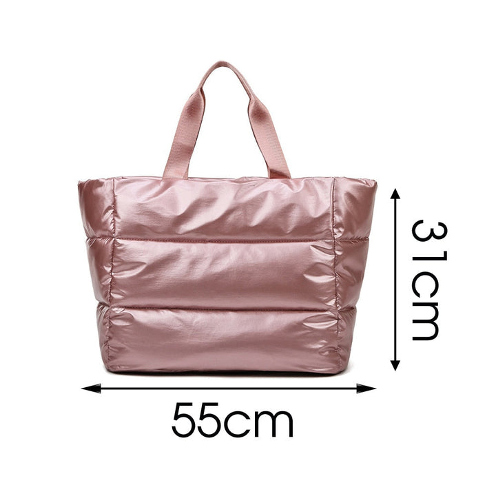 Winter Fluffy Padded Woman Handbag Big Quilted Shopper Bag Female Bags Womens Nylon Shoulder Casual Image 4