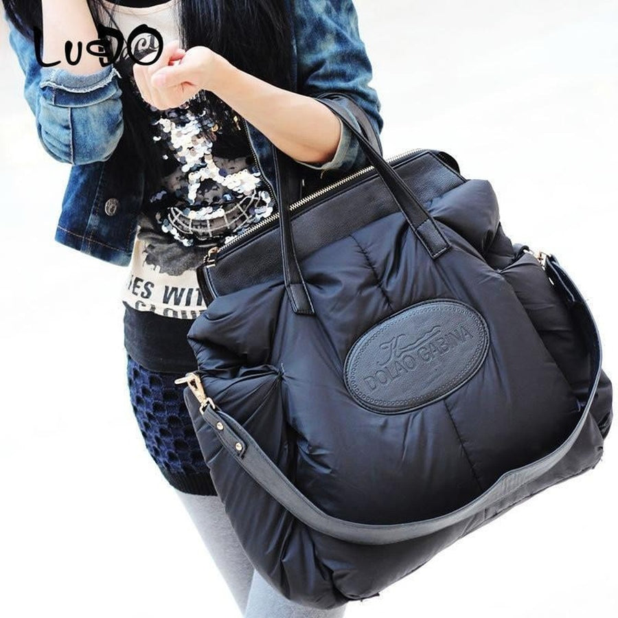 Winter Women Handbags Ladies Warm Tote Bag Fashion Space Cotton Material Large Package Down Bag Image 1