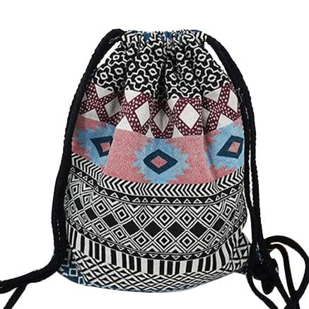 Women Fabric Backpack Female Gypsy Bohemian Boho Chic Aztec Ibiza Tribal Ethnic Brown Drawstring Rucksack Bags DTTT Image 1