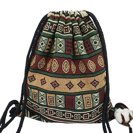 Women Fabric Backpack Female Gypsy Bohemian Boho Chic Aztec Ibiza Tribal Ethnic Brown Drawstring Rucksack Bags Image 6