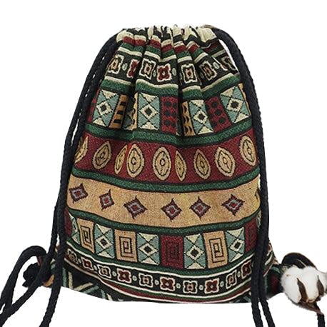 Women Fabric Backpack Female Gypsy Bohemian Boho Chic Aztec Ibiza Tribal Ethnic Brown Drawstring Rucksack Bags DTTT Image 1