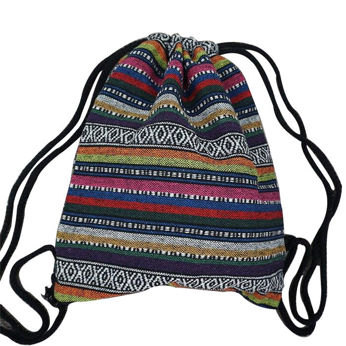 Women Fabric Backpack Female Gypsy Bohemian Boho Chic Aztec Ibiza Tribal Ethnic Brown Drawstring Rucksack Bags Image 7
