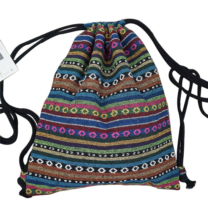 Women Fabric Backpack Female Gypsy Bohemian Boho Chic Aztec Ibiza Tribal Ethnic Brown Drawstring Rucksack Bags Image 8