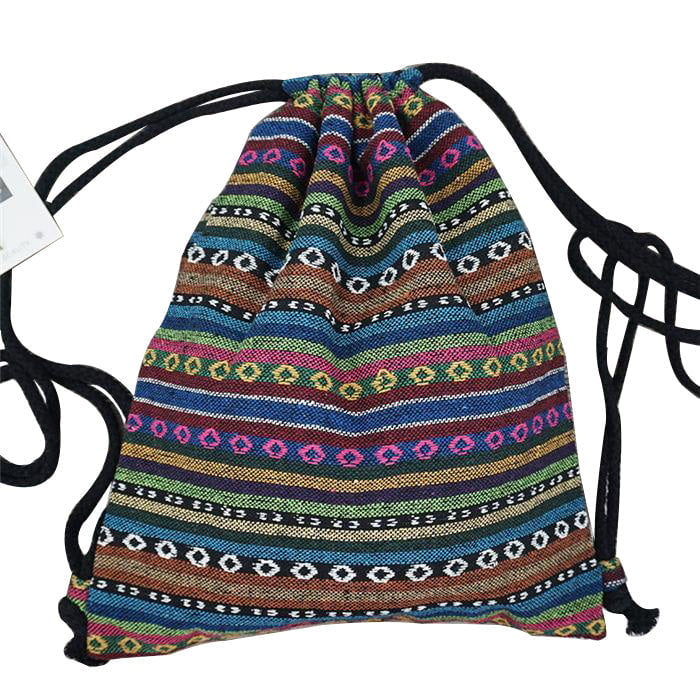 Women Fabric Backpack Female Gypsy Bohemian Boho Chic Aztec Ibiza Tribal Ethnic Brown Drawstring Rucksack Bags DTTT Image 1