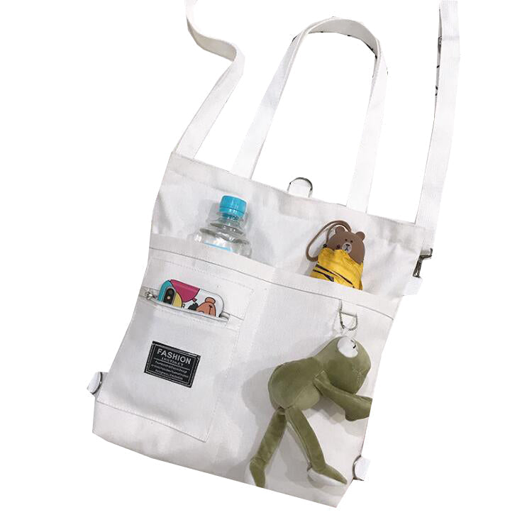 Women Handbag Shoulder Bags Large Capacity Simple Folding Handbags Tote Shopping Bag with frog Pendant Book Bags for Image 4