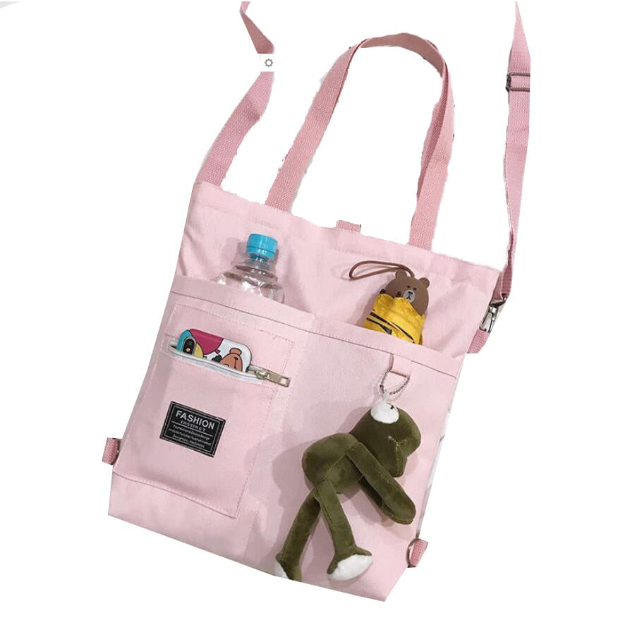 Women Handbag Shoulder Bags Large Capacity Simple Folding Handbags Tote Shopping Bag with frog Pendant Book Bags for Image 1
