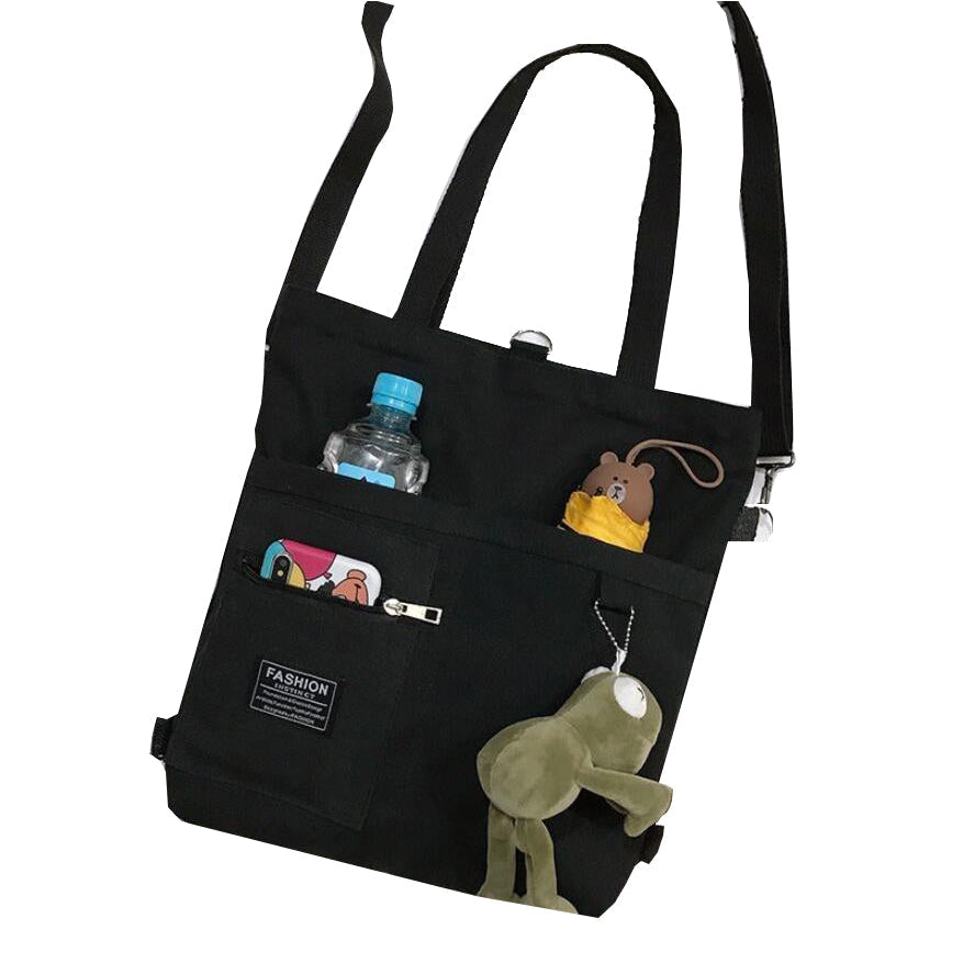 Women Handbag Shoulder Bags Large Capacity Simple Folding Handbags Tote Shopping Bag with frog Pendant Book Bags for Image 8