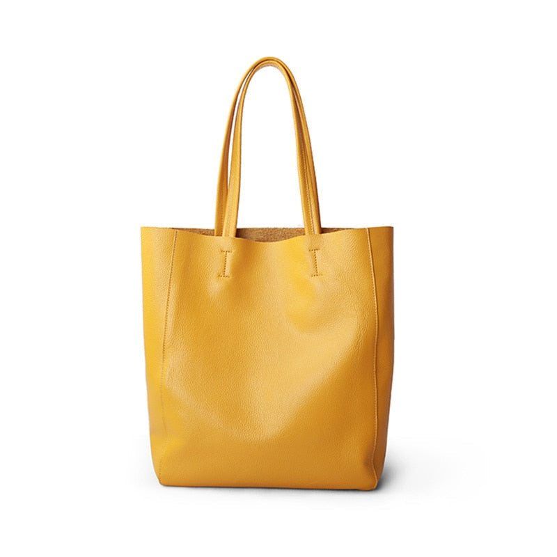 Women Luxury Bag Casual Tote Female Lemon Yellow Fashion Shoulder Handbag Lady Cowhide Genuine Leather Shoulder Shopping Image 4