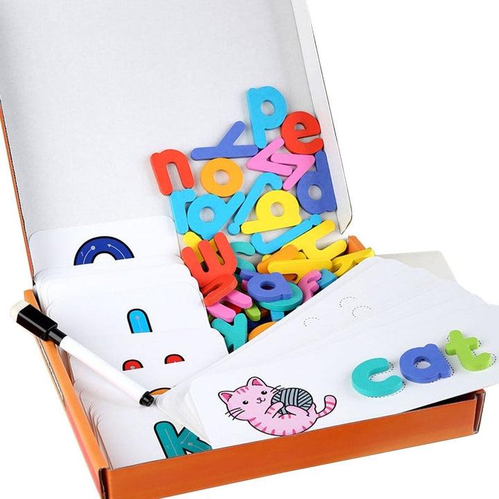 Wooden Colorful Puzzle Alphabet Letters Cards Early Educational Toy Set with Pen for Kids Gift Image 2
