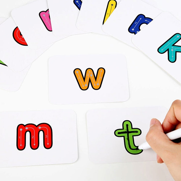 Wooden Colorful Puzzle Alphabet Letters Cards Early Educational Toy Set with Pen for Kids Gift Image 3