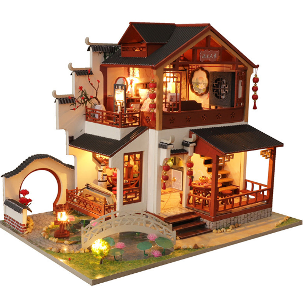 Wooden DIY Doll House With Furniture Retro Chinese Style Antique Architecture Loft Doll House Indoor Toys Image 1