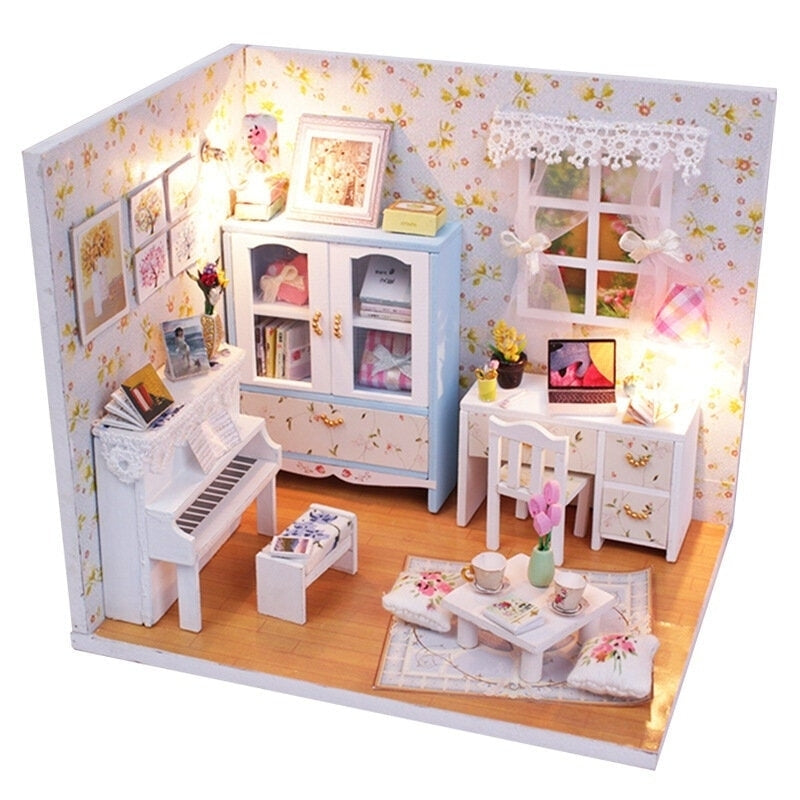 Wooden DIY Handmade Assemble Miniature Doll House Kit Toy with LED Light Dust Cover for Gift Collection Home Decoration Image 1