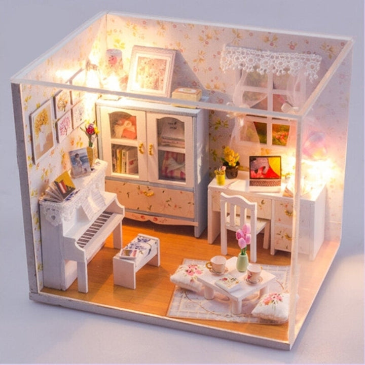 Wooden DIY Handmade Assemble Miniature Doll House Kit Toy with LED Light Dust Cover for Gift Collection Home Decoration Image 2